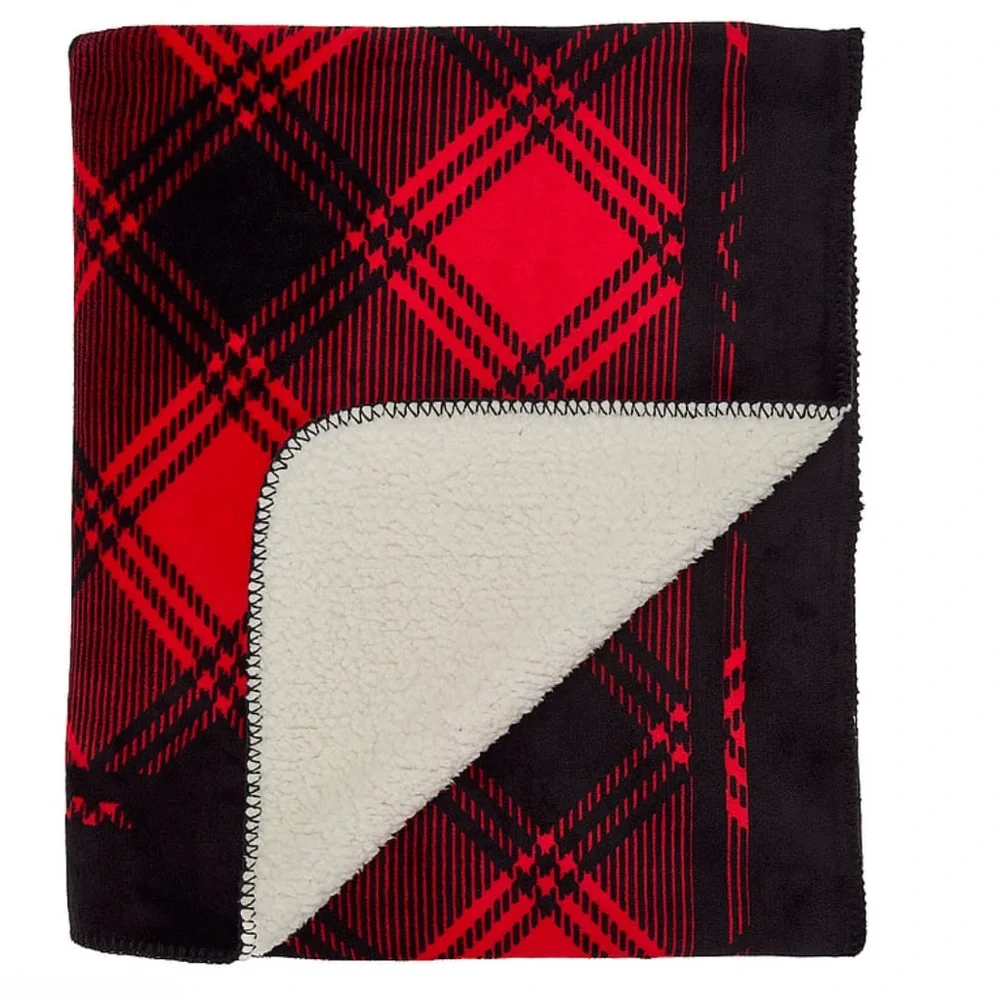 Victoria's Secret PINK Cozy Holiday 2025 Blanket Buffalo Plaid Dog Red/Black